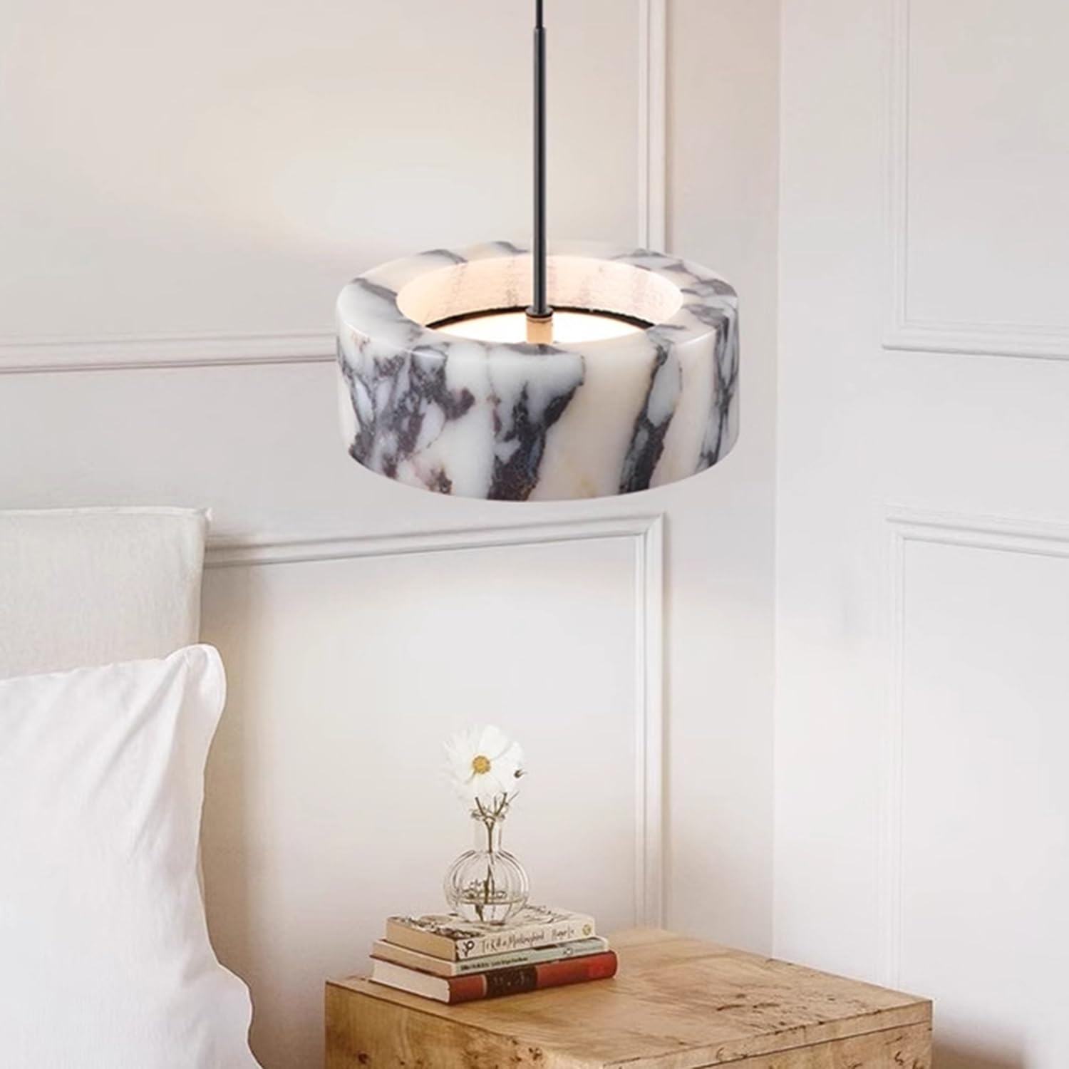 Lampada a sospensione in marmo naturale a a luce calda 3000K