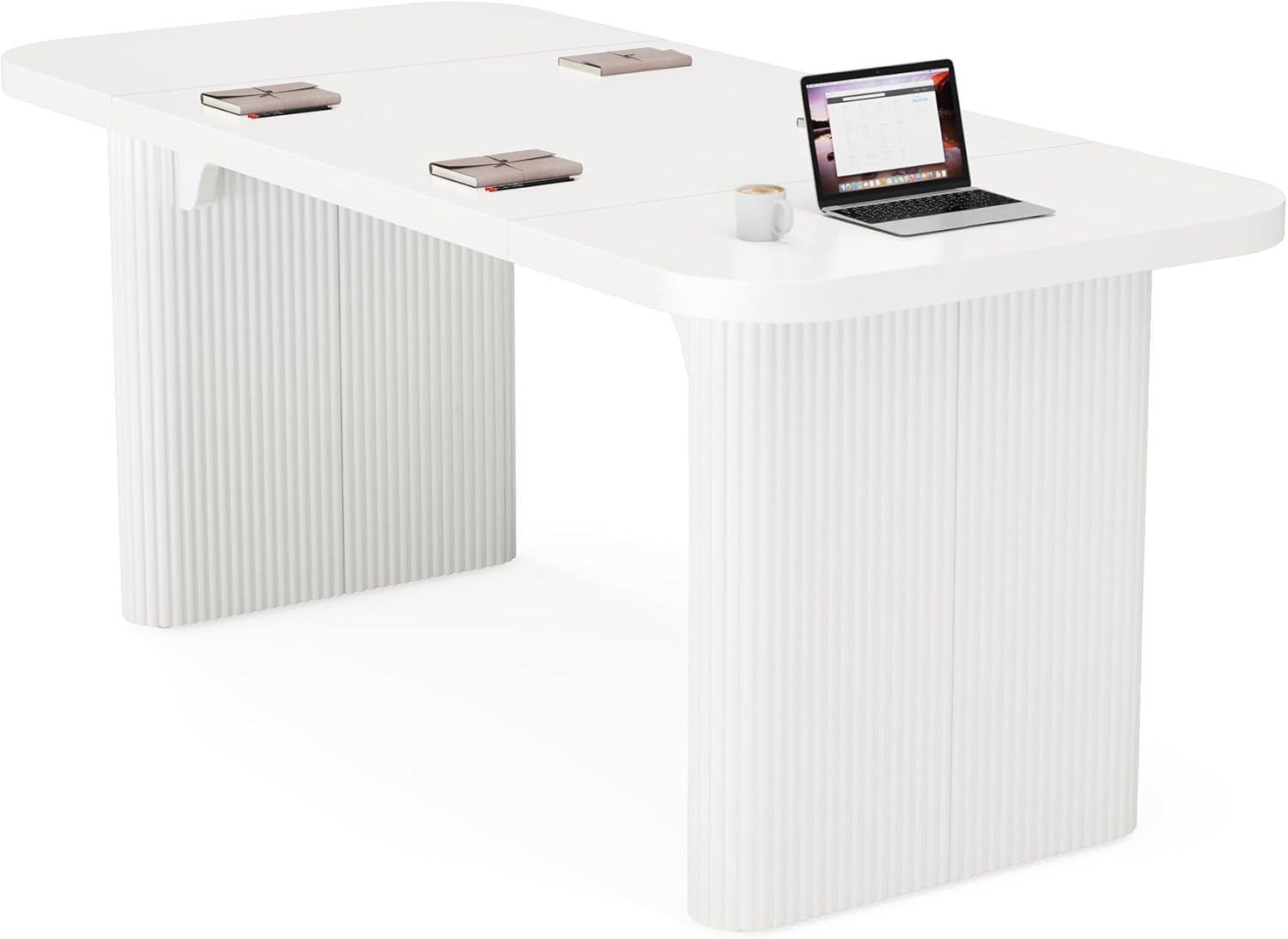 Tribesigns 5 ft Conference Table, Modern Rectangular Meeting Seminar Table with Double Pedestal, 62-Inch Large Boardroom Table for Office (White)