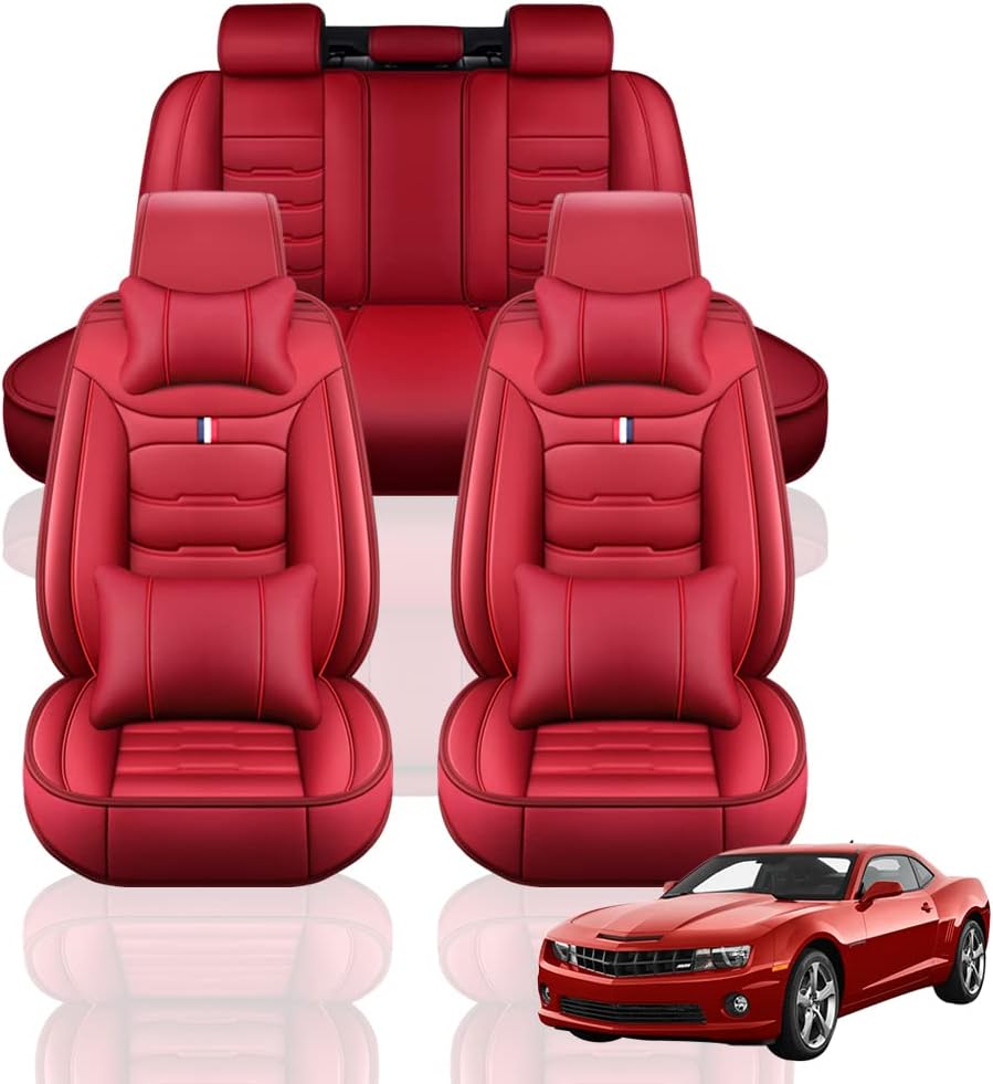 Maidao Custom Leather Seat Covers for Cruze Limited 2016, Waterproof Car Seat Covers Full Set with 2 Front Seat Covers and 1 Bench Rear Seat Cover, Winter Car Seat Cushion Luxury Red