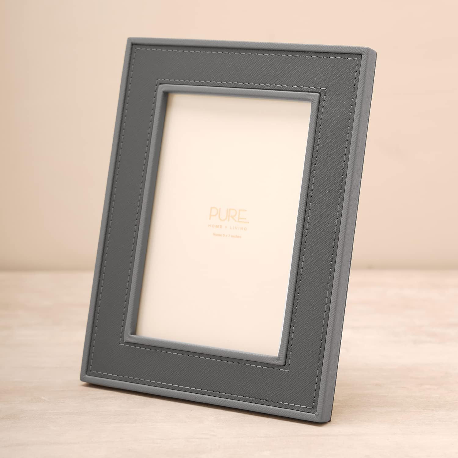 Pure Home + Living Dark Grey Faux Leather Photo Frame, Tabletop Picture Frame, Customize Frame, Gift & Wedding Picture Frame (5x7 Inches, Pack of 1)