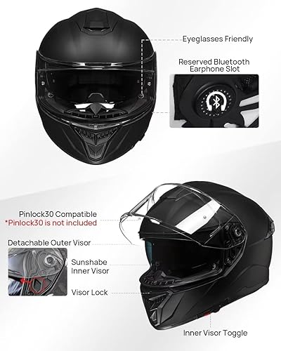 Miniatura 5 de ILM - Cascos de motocicleta de cara completa con doble visera y ala trasera compatibles con Pinlock, casco de moto de calle DOT para hombres y