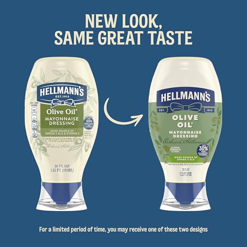 Image of Hellmann's Olive Oil Mayonnaise 20 oz, Mayo Squeeze, Sandwich Spread, 1PK