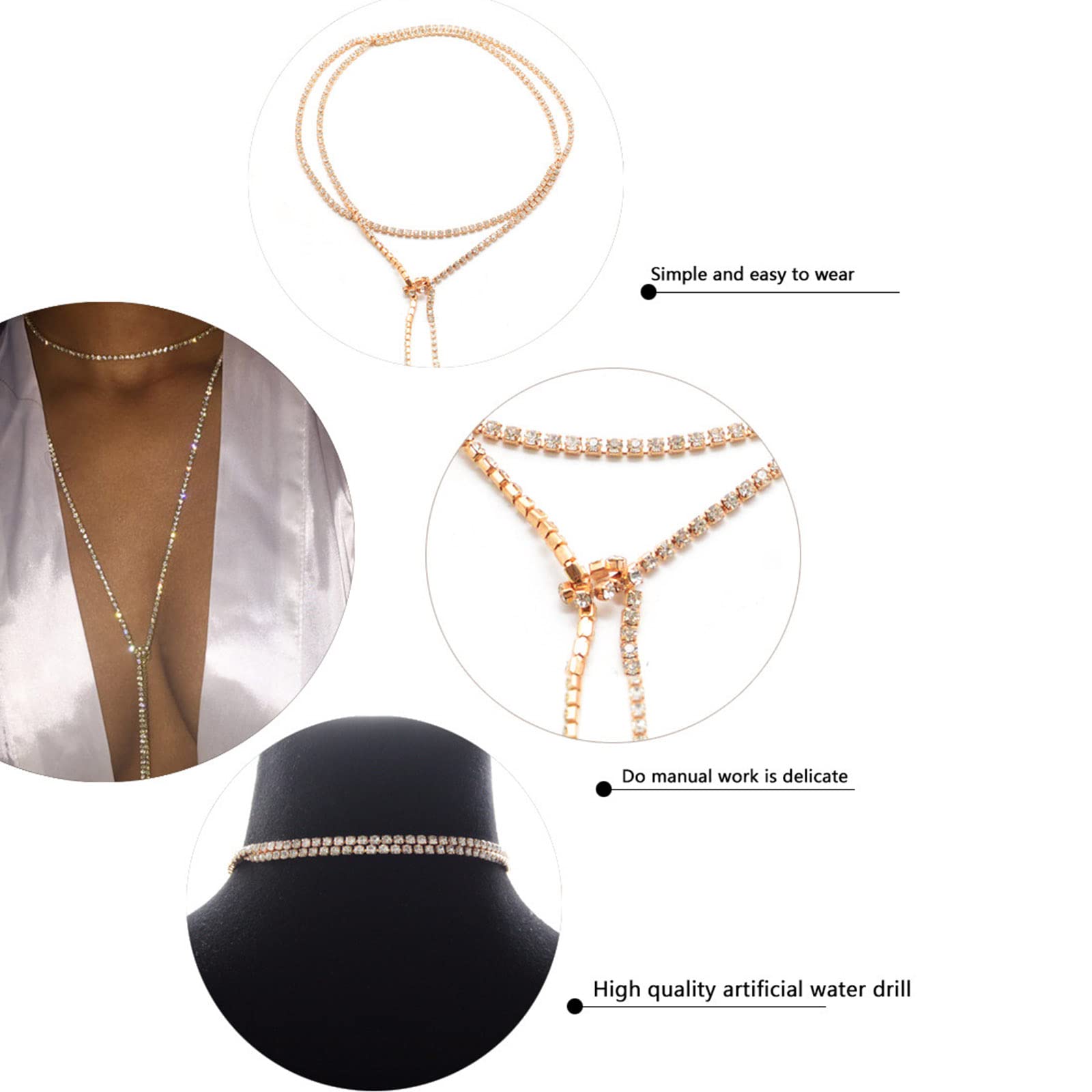 Collana Lunga A Catena Con Strass E Cristalli, Oro, Design Claw Trapano, Girocollo Lariat, Gioielli Discoteca Per Donne E Ragazze - 3