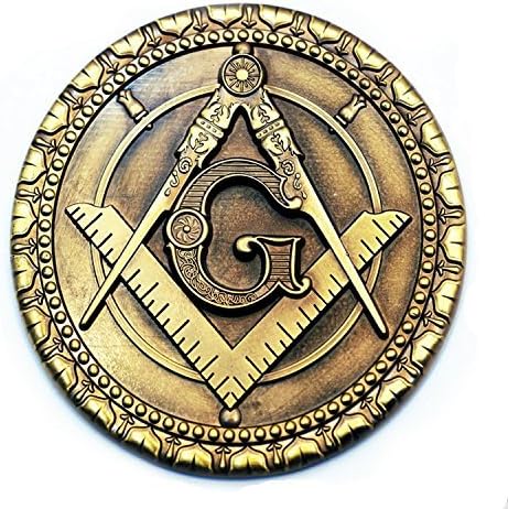 Square & Compass Round Masonic Auto Emblem - [Antique Brass][3'' Diameter]