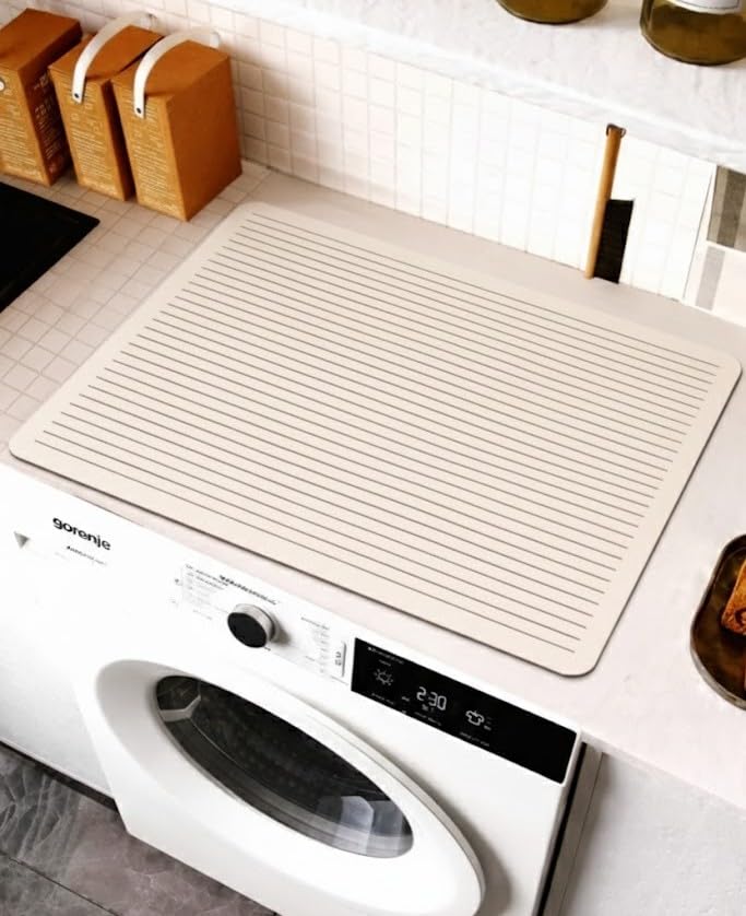 Image of Homecloud Non-Slip Washing Machine Mat - Durable Waterproof Protective Cover for Washer & Dryer, Dust-Resistant Mat Ideal for Laundry Room & Kitchen Appliances | 60x60cm (Beige Lining)