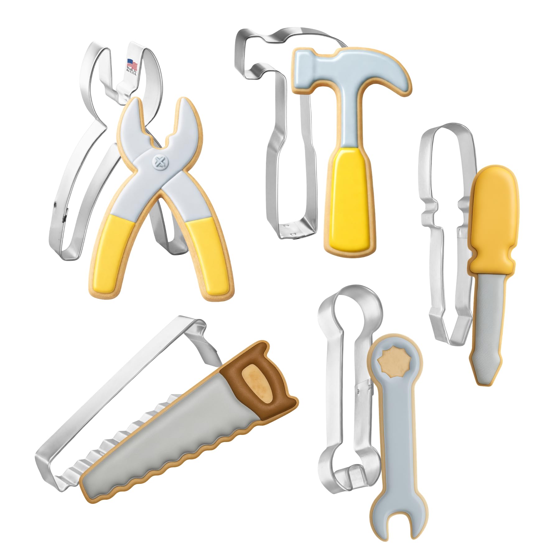 Herramienta cortador de galletas Set – 5 piezas – 4 en tornillo conductor, 4 en llave, 4,5 en alicates, 4,75 en martillo, 5,25 en Sierra – Foose Cookie Cutters – nosotros lata chapado en acero