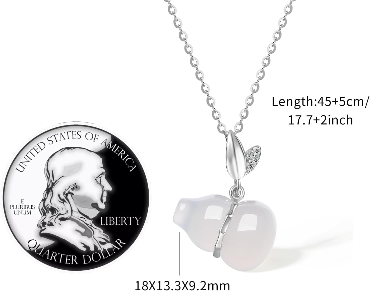 Gourd Silver Necklace Cultural Blessings White Chalcedony Wulu Pendant Necklace Feng Shui Charm Jewelry Gift for Women Lover Anniversary 40+5cm/15.7+2" - Image 2