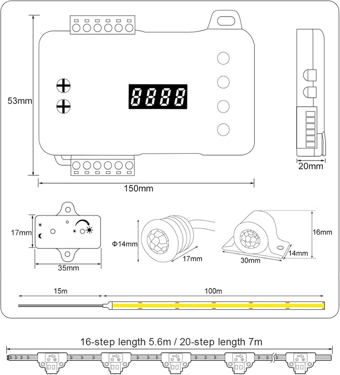 Smart Controller Motion Sensor Switch with Daylight Sensor Remote Control(16 Steps Controller)