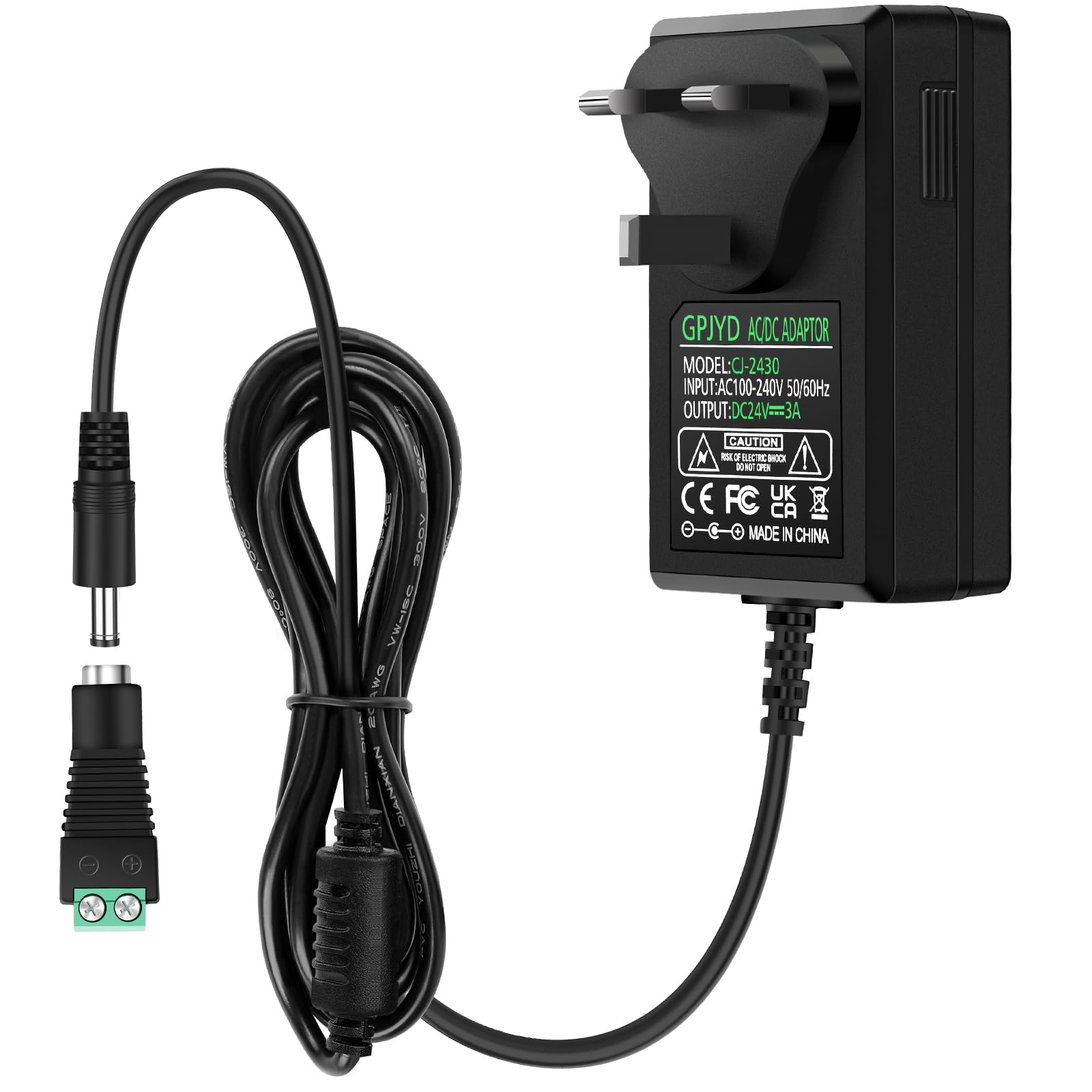 GPJYD 24V Power Supply 72W 3A, AC DC Adapter 100-240v 50/60Hz LED Transformer with DC Connector, LED Power Supply 24V Adapter for 5050 2835 LED Strips