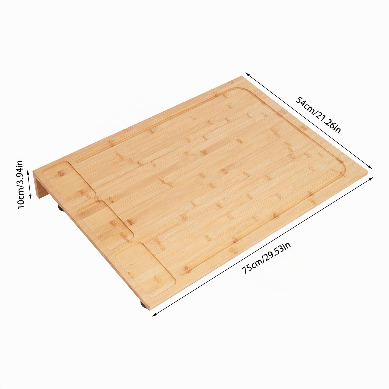Cache-plaque rectangulaire en bambou - Dimensions : 75 x 54 cm - Multifonction comme planche à découper et plateau - Avec 4 pieds de support amovibles