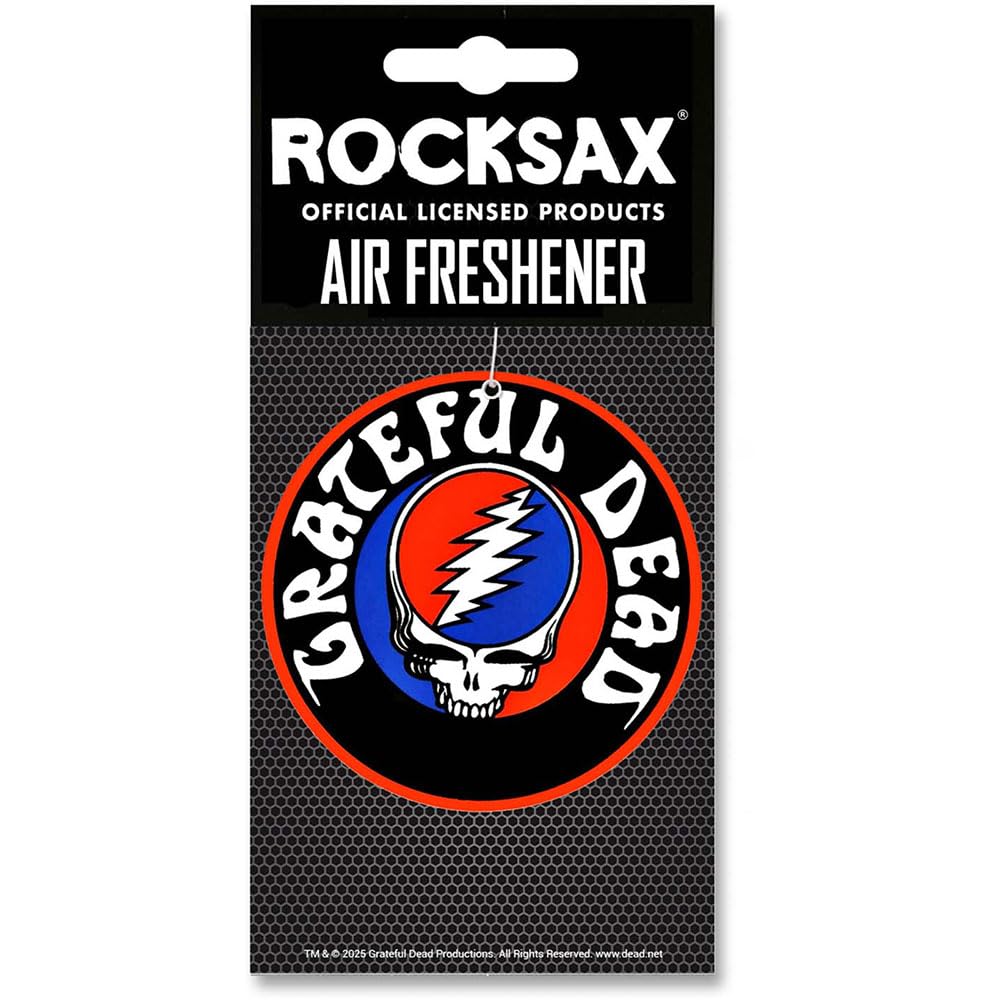Rocksax Grateful Dead Steal Your Face Hanging Air Freshener – Long-Lasting Vanilla Car Air Freshener for Home & Office – Double-Sided Print Rock Band Memorabilia Car Fresheners