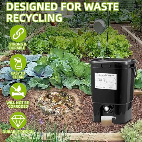 ecocultivatify 20L Bokashi Compost Bin, 5.28 Gallon Compost Bin for Kitchen Composter with Lid, Bokashi Start Kit with Bran (Tan & Dark Green) (20L/5.28GAL Black) by ecocultivatify - Image 6