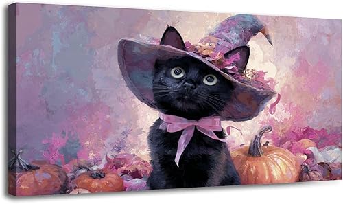 Miniatura 10 de 30"x 60" Canvas Wall Art Vintage Halloween Spooky Ghost Witch Black Cat Crow Painting Framed Pictures Painting Prints Large Wall Art for Living Room
