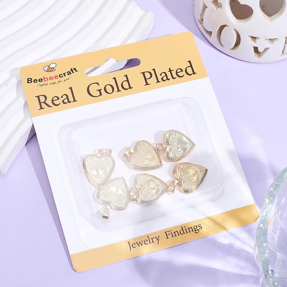 Beebeecraft 1 Box 6Pcs Gold Heart Locket Charms Real 18K Gold Plated Brass Openable Valentine's Day Photo Frame Memory Lockets Pendant Charm for Jewelry Making Charms Necklace Supplies DIY Craft