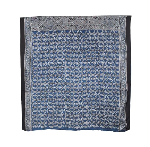 Image of Ethnics of Kutch Womenss Ajrakh Modal Silk Natural Dye Hand Block Print Saree with Blouse Piece - 5.5 Mtr Length