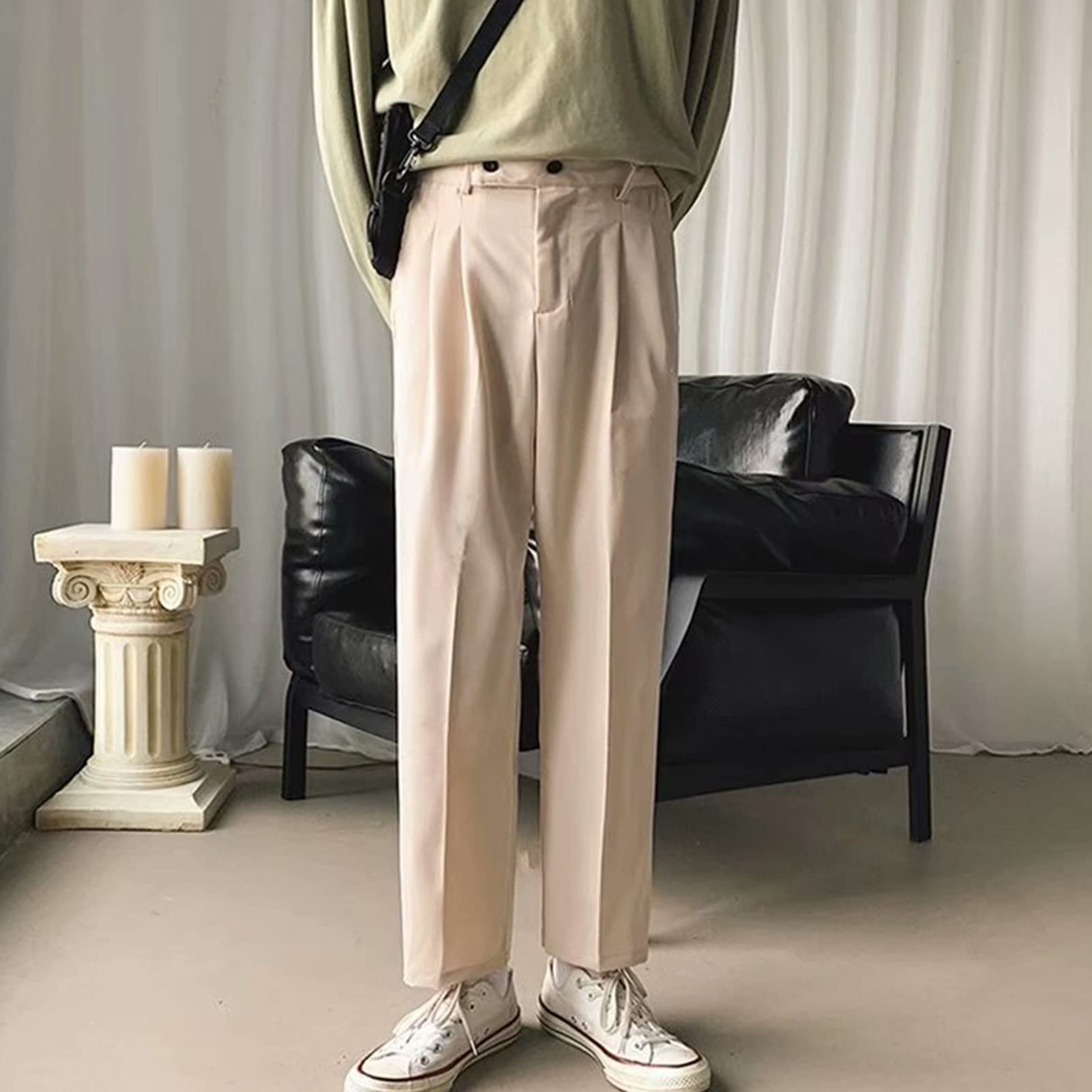 Men's Straight Fit Stretch Pant Classic Casual Wide Leg Suit Pant Solid Color Lightweight Business Trousers (Apricot,X-Large)