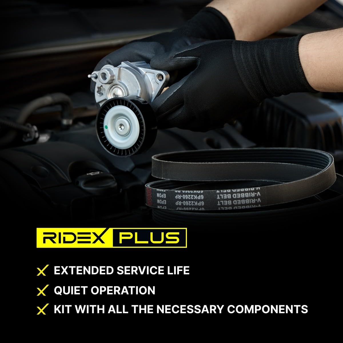 RIDEX PLUS 542R0043P Keilrippenriemensatz 6PK2260 + Spannrolle + Umlenkrolle Kompatibel mit MERCEDES-BENZ C-Klasse Limousine W204 6012001070 6507720AA 5184638AC