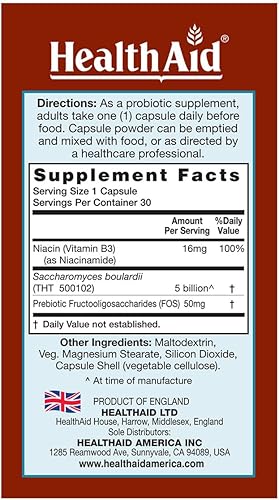 Miniatura 2 de Sacardi, 5 mil millones con vitamina B3, una vez al día, 30 unidades, Saccharomyces Boulardii, 5 mil millones con FOS y vitamina B3, sin lácteos,