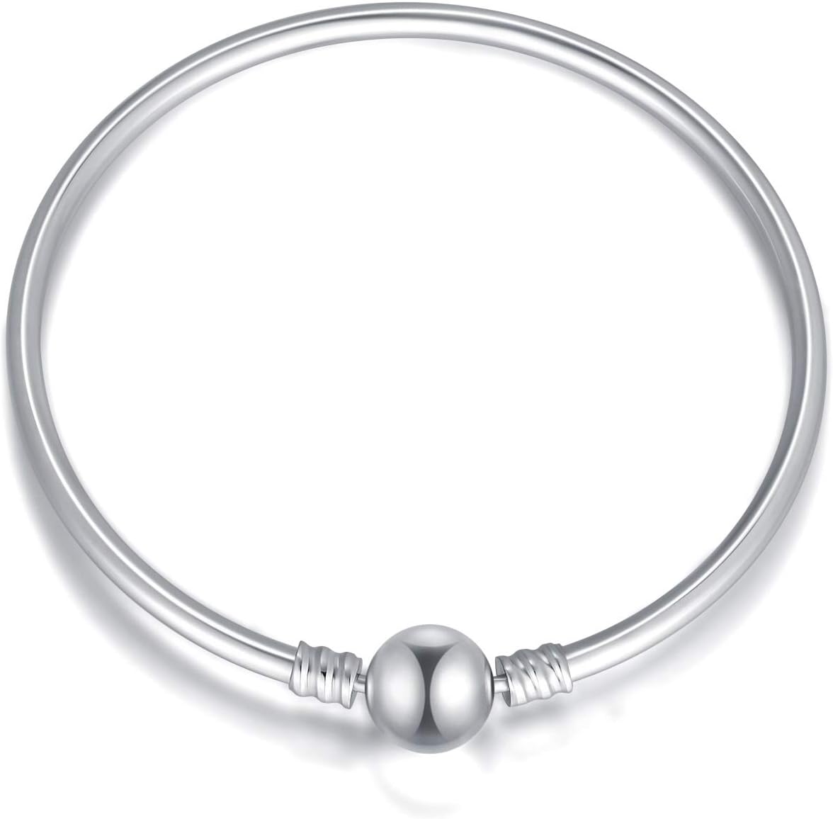 LONAGO Jewelry Moments Bangle Charm Bracelet 925 Sterling Silver Chain Bracelet Snap Clasp Fit Snake Charm Bead Birthday Gift for Women Mom