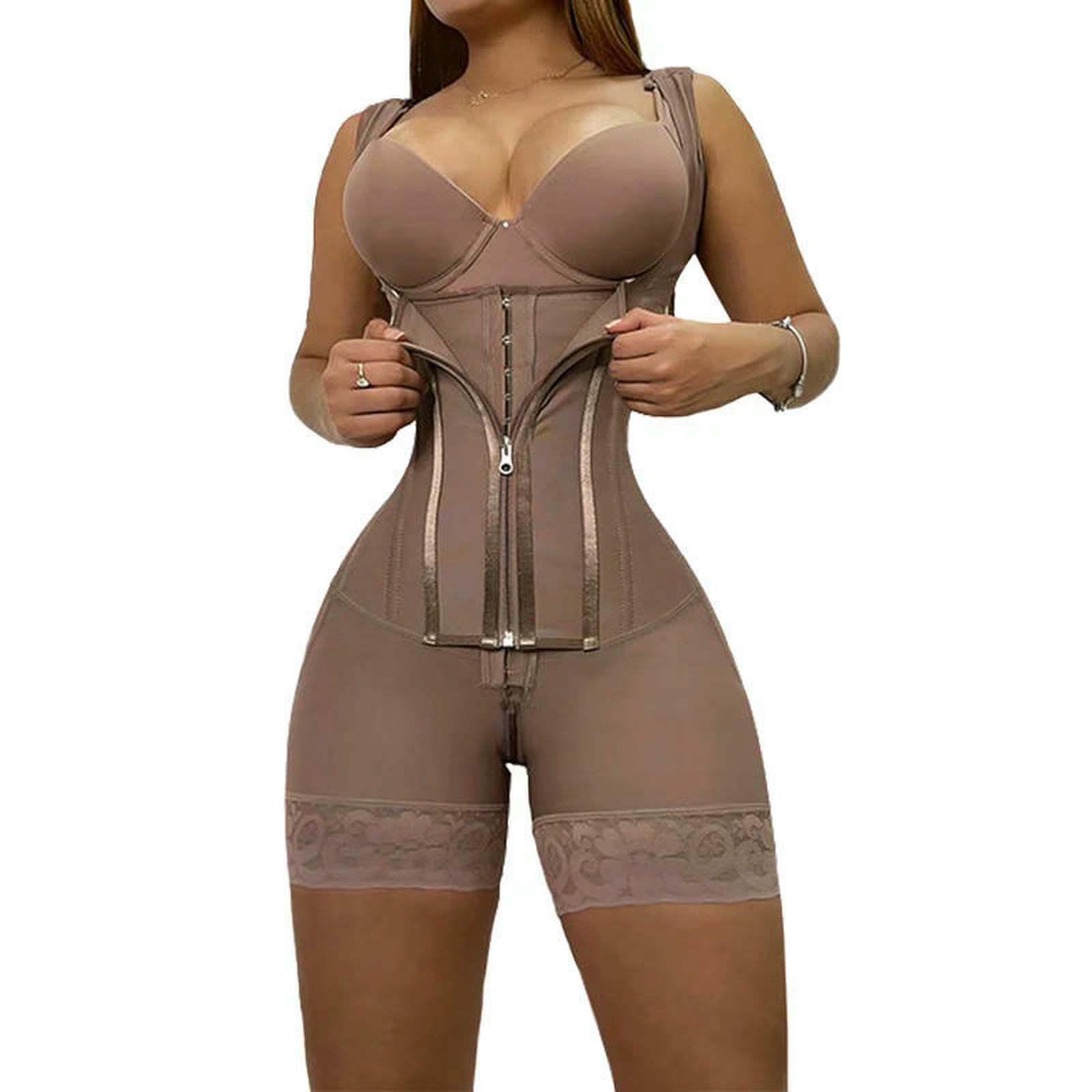 Corset Hohe Kompression Shapewear Für Frauen Bauchkontrolle Bodysuit Butt Lifter Body Shaper Reißverschluss Schritt-braun-l