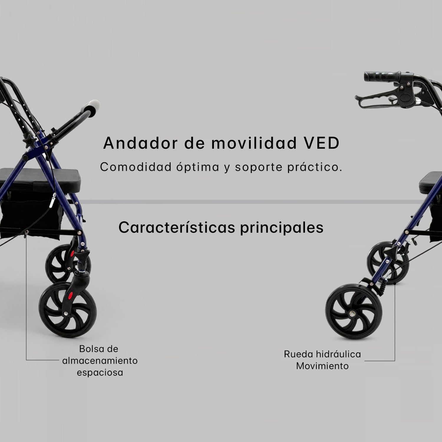 VED Andador para Ancianos con Asiento y Frenos, Andadores Adultos Plegables de 4 Ruedas, Andadores para Ancianos Estrechos para Casa, Regalo Ideal para Personas de 90 Años