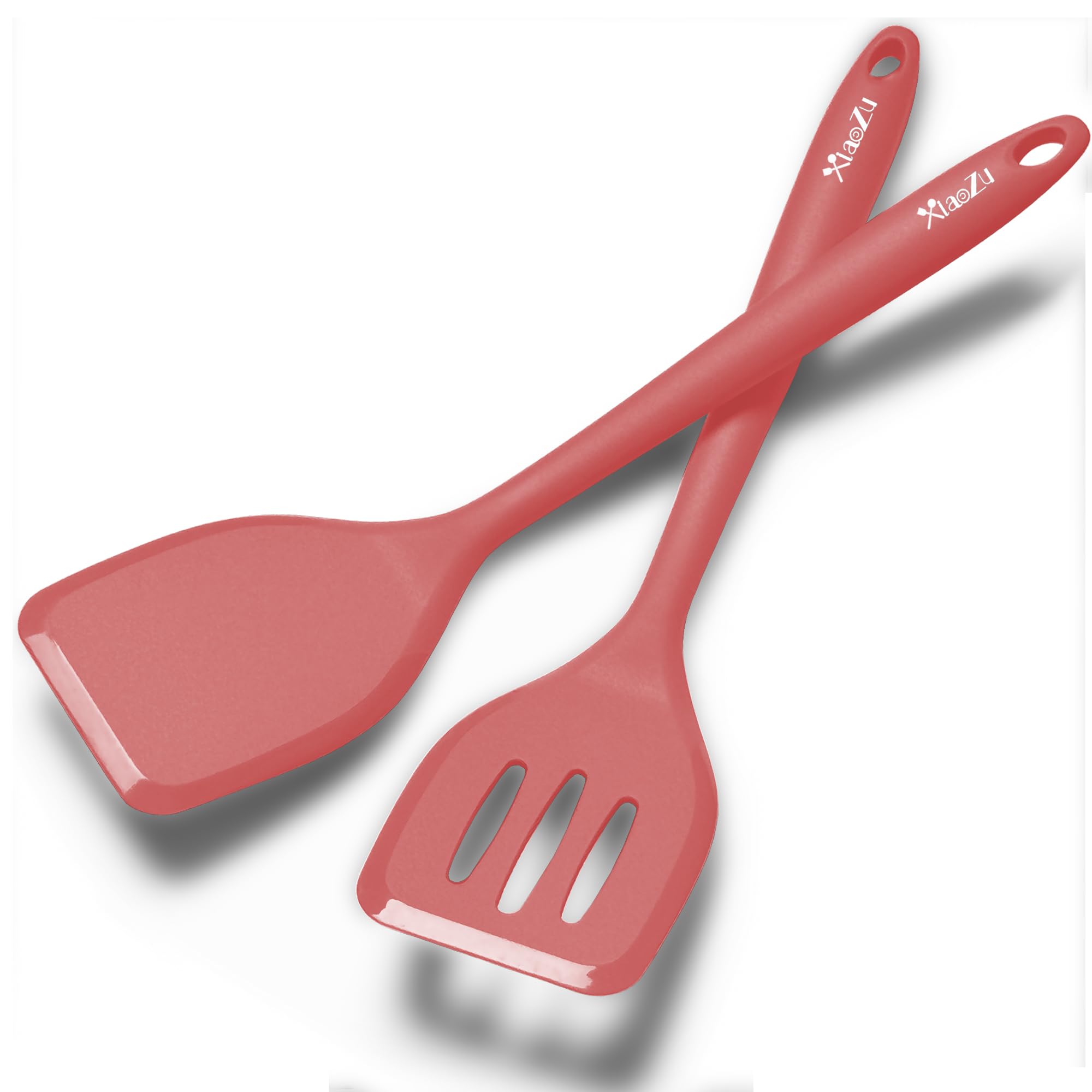 Silicone Spatula Turner Set, High Heat Resistant Spatulas with Seamless One Piece Design, Nonstick Rubber Flippers Utensils for Baking & Cooking,BPA-Free, 2 Pack (Red)