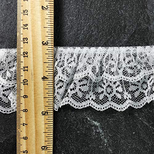 3-Yards 2\" Double Layer Ruffle lace Trim for Costume, Crafts and Sewing, LL-156 (White)