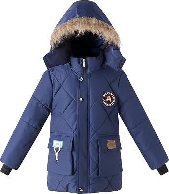 Boys Toddler Jackets Coats Winter Outwear with Hood Long Fleece Lined Clothes