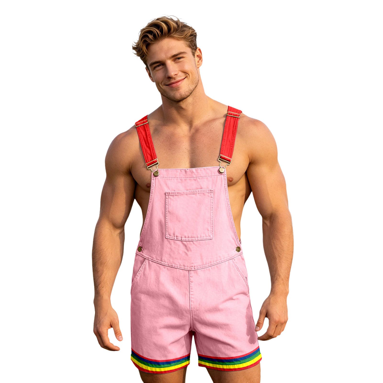 Peto para hombre corto de estilo boho multicolor con bolsillos cargo 7