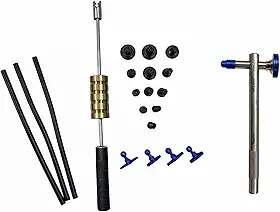 Repuxadeira Pesada Martelinho Ouro + Martelinho de Alumínio + Ventosas de Diversos Tamanhos + 3 Bastões de Cola de Brinde para Funilaria e Pintura Automotiva, Ferramenta Profissional e Durável