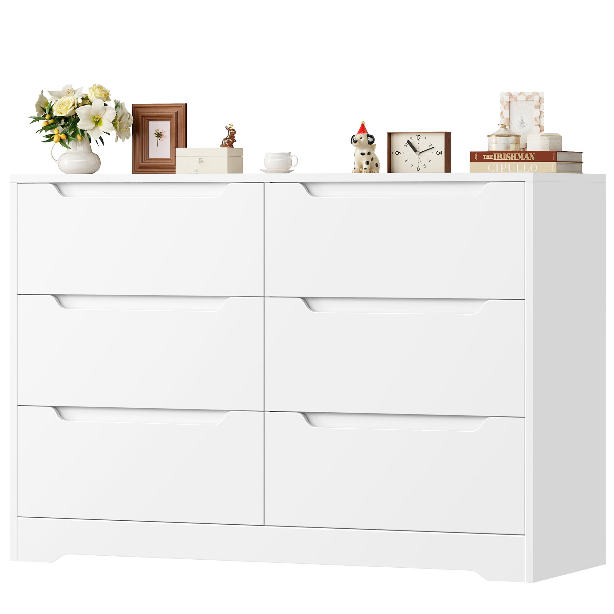 HOCSOK Kommode mit 6 Schubladen, Sideboard Schubladenschrank aus Holz, Kommode für Schlafzimmer, Wohnzimmer, Flur, Modern, 108 x 82,5 x 39 cm