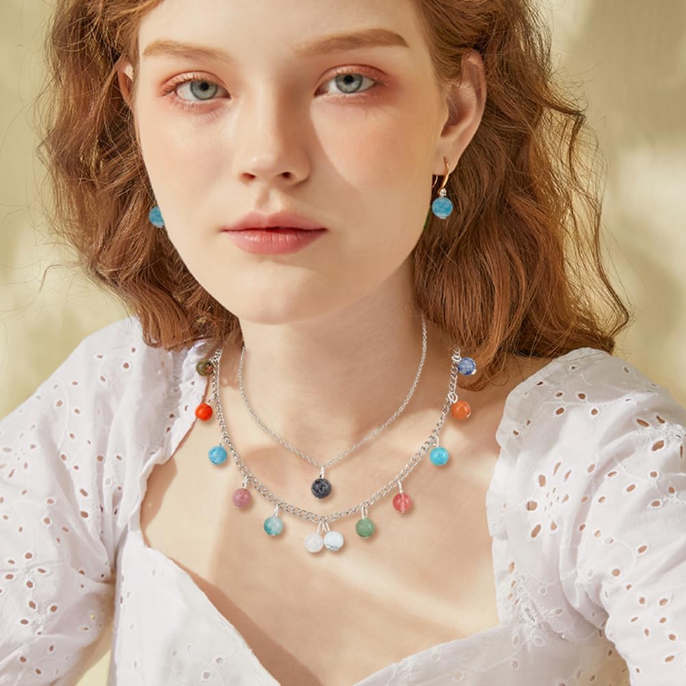 PH PandaHall 150pcs 15 Styles Natural Gemstone Pendants 8mm Round Stone Charms Natural Stone Pendants Round Gemstone Charms Crystal Stone Charms for Necklace Bracelet Earring Jewelry Making DIY Crafts - Image 5