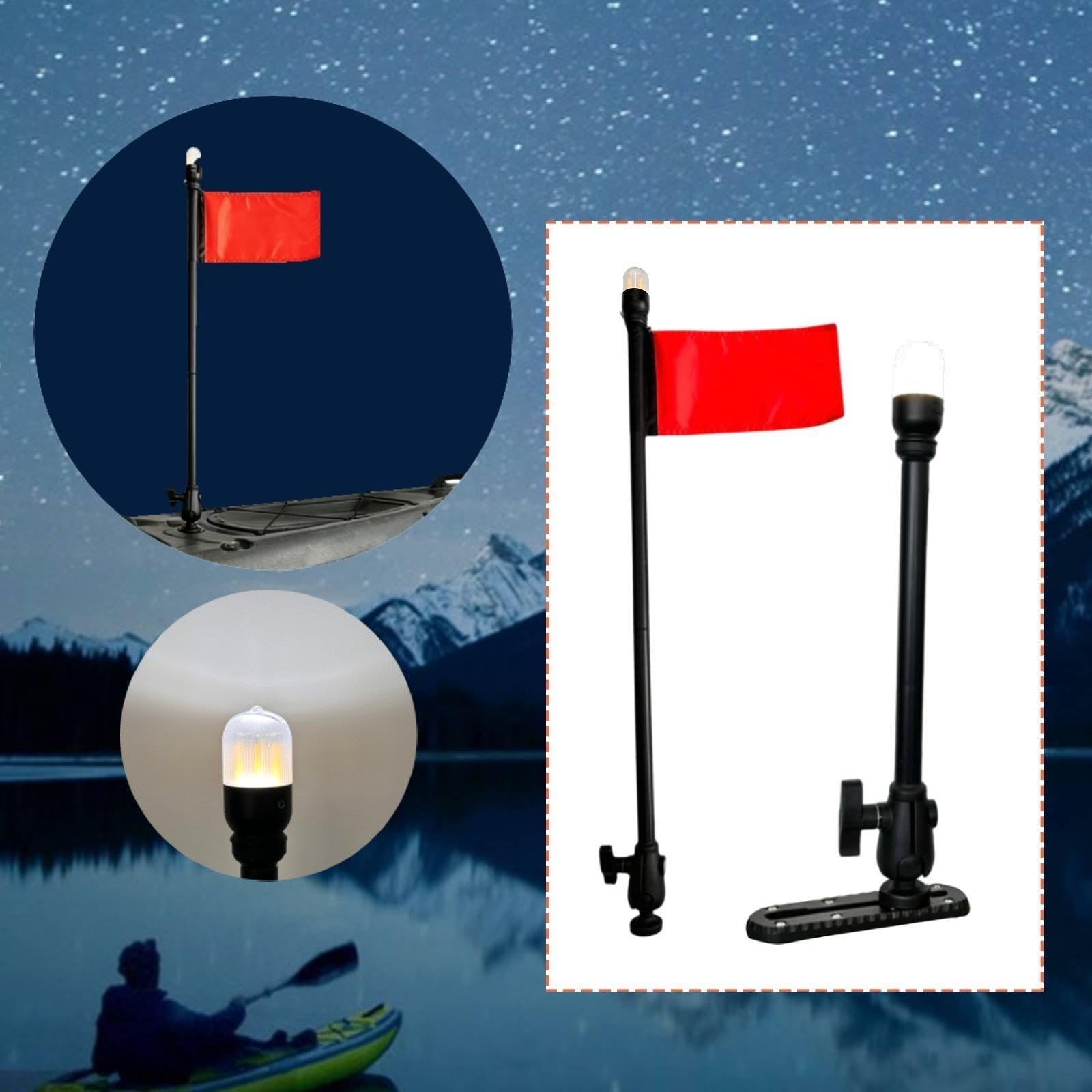 Kayak Light Illuminazione Palo Kayak Accessori LED Lampada Portatile Bandiera Segnalazione Alluminio Resistente Adatta per Pesca Canoa Barca