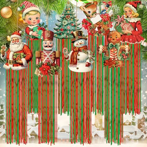 DoubleFill 8pcs Vintage Christmas Windsocks Outdoor Hanging Decorations with Tassels
