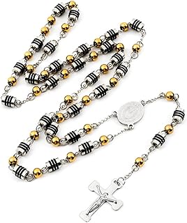 Gold Black Silver Stainless Steel Christian Catholic Religious Rosary Cross Crucifix Pendant Long Link Beads Chain Necklace