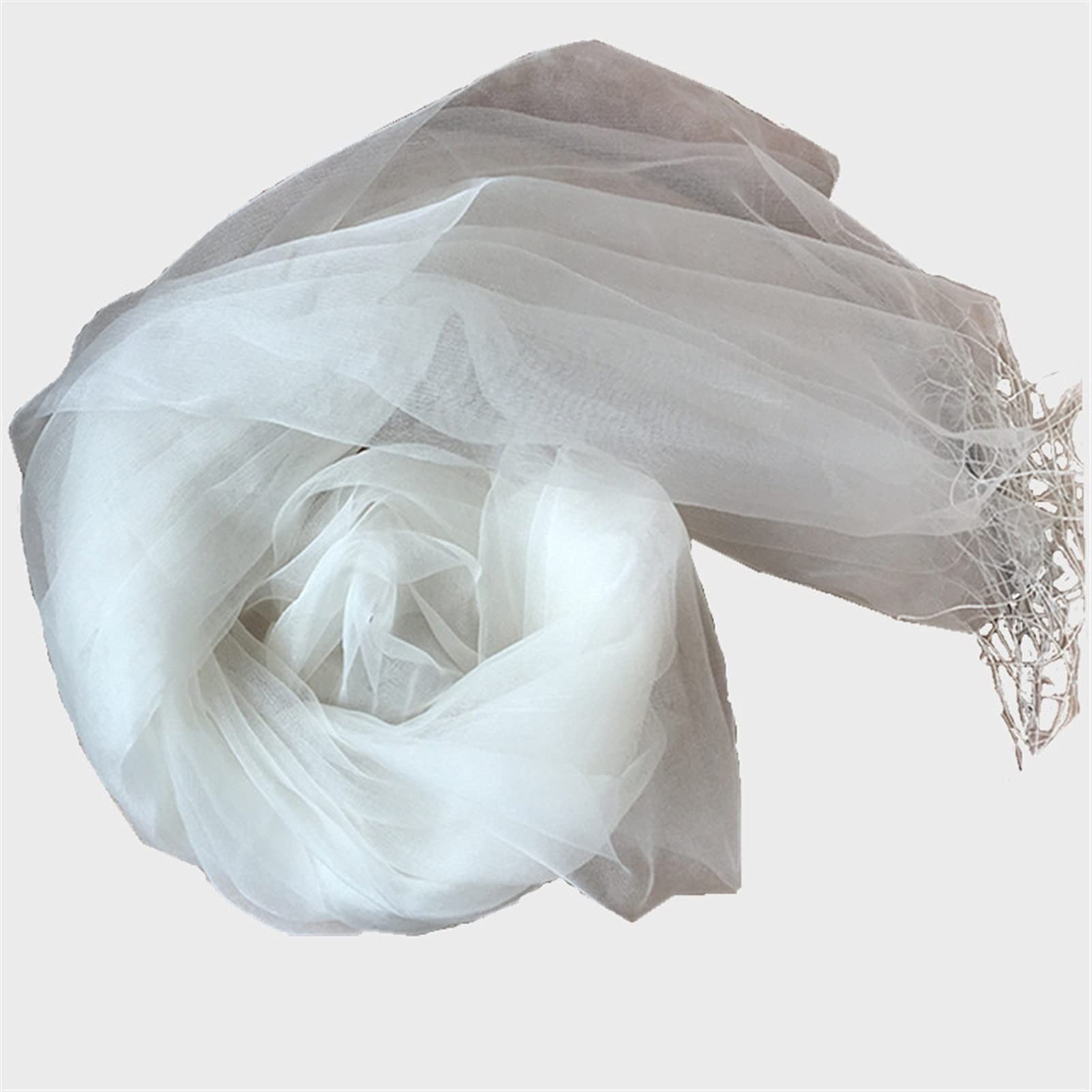 Sciarpa da Donna in Seta di gelso, Classica, Fatta a Mano, Elegante, Lunga, Tinta Unita, Leggera (Colore: Bianco, Dimensioni 70 x 180 cm) (Bianco)