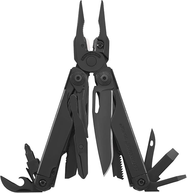 Leatherman Surge - Heavy-duty multipurpose multi-tool with 21 tools including full-size lockable blades, regular and needlenose pliers and wire cutters, DIY tool made in the USA, in black
