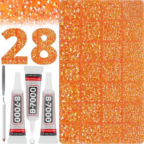 36000Pcs Orange Rhinestones for Bedazzling Different Sizes 2-6MM Flatback Gems Bedazzle Kit with b7000 Glue Flat Back Resin Crystal Diamond Gemstone Rhine Stone Jewel for Clothes Crafting DIY Shoes