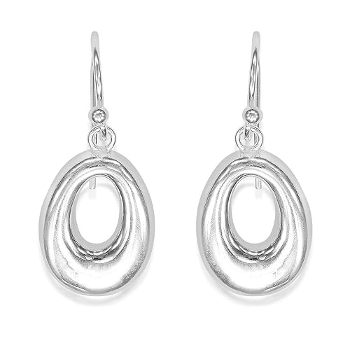 Sterling Silver Open Oval Shape Hollow Hook Earrings For Women CBER297I-02