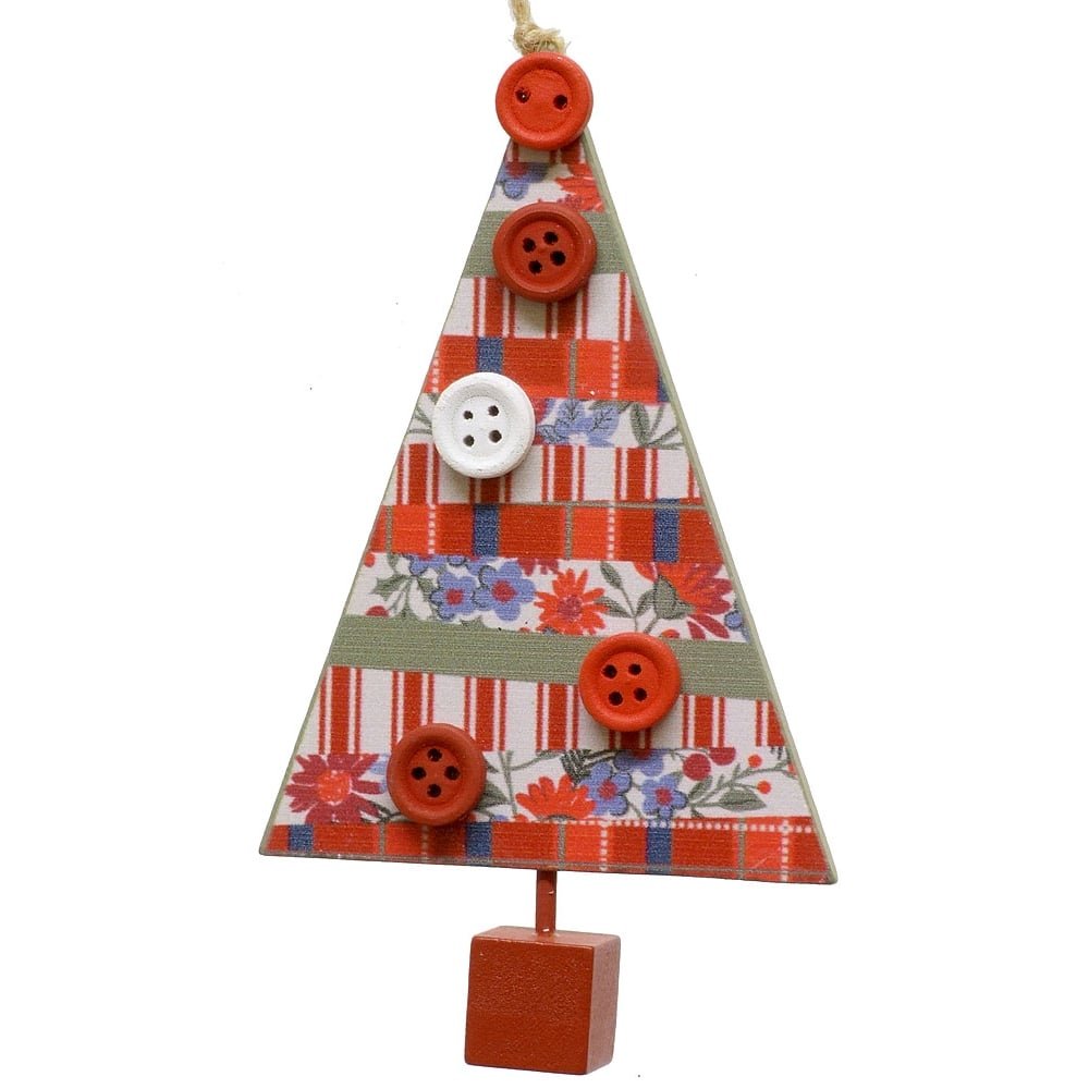 Gisela Graham Wooden Christmas Tree Decoration With Button Details