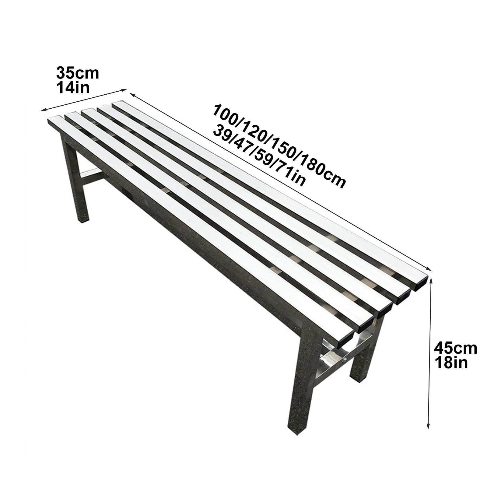 Panchina da Esterno in Acciaio Inox 304, Resistente e Impermeabile, Con Portata Massima di 400 Kg, Ideale per Patio, Giardino e Bordo Piscina(120x35x45cm/47x14x18in)