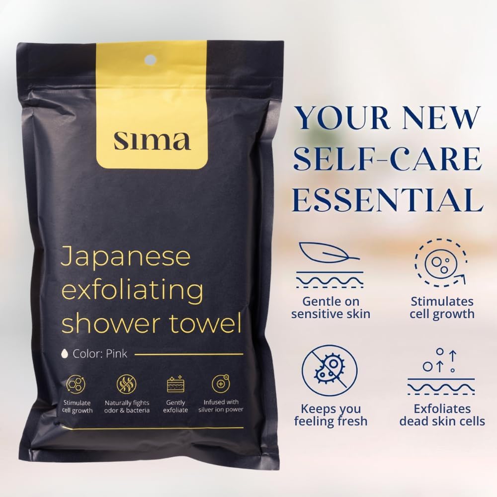 Sima - Bundle - Exfoliating Face & Body Scrub Towel Pink + Gentle Face Cloth