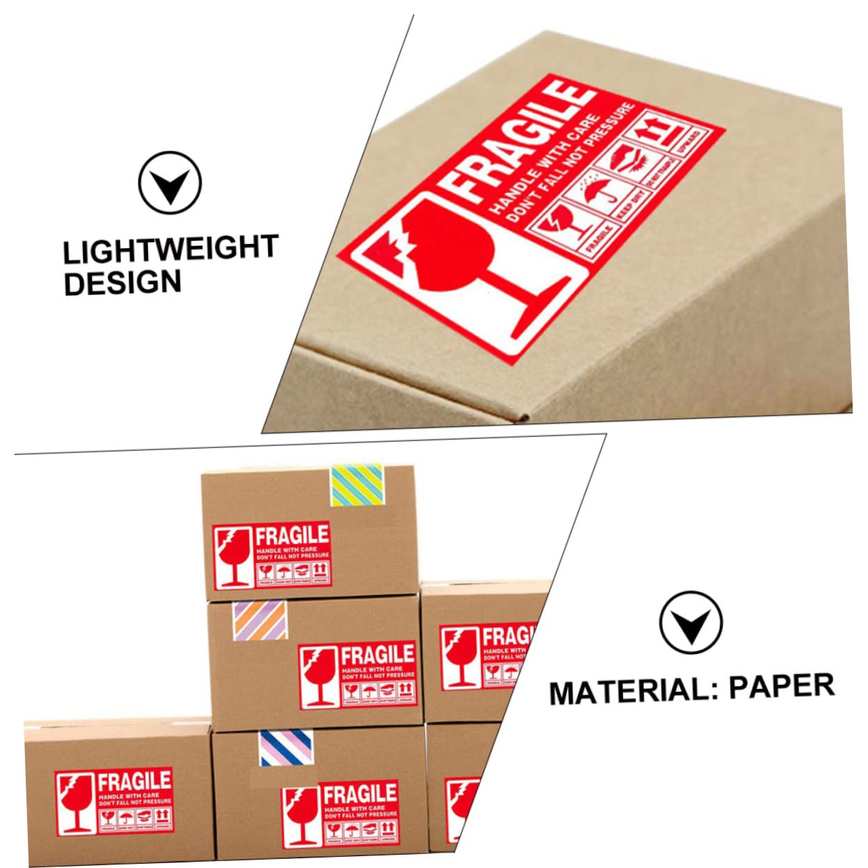 Etichette Fragile Rosse in Carta 300 Pezzi per Spedizione | Adesivo Forte, Design Leggero, per Trasloco e Imballaggio, Avviso Maneggiare con Cura