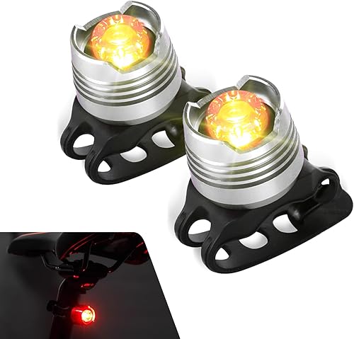 2 luces traseras de bicicleta, luz trasera de espejo con gemas de reflejos, luces LED de micro bicicleta con correa para ciclismo nocturno (plateado)