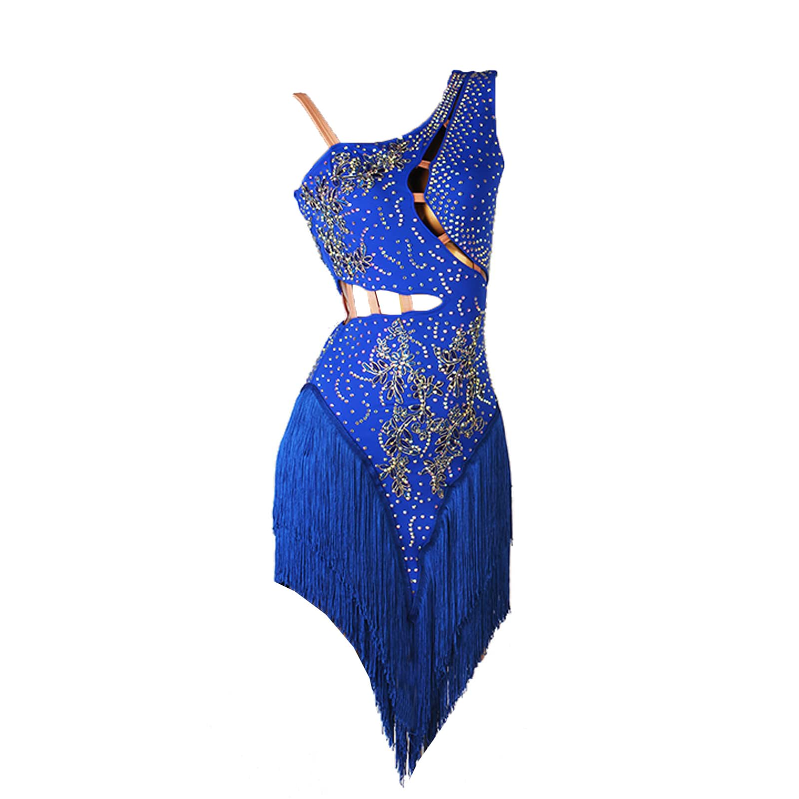 Fringe Latin Dance Dresses for Women Professional Competition Cha Cha Tango Costume Ballroom Performance Dancewear (Royal Blue,Small)