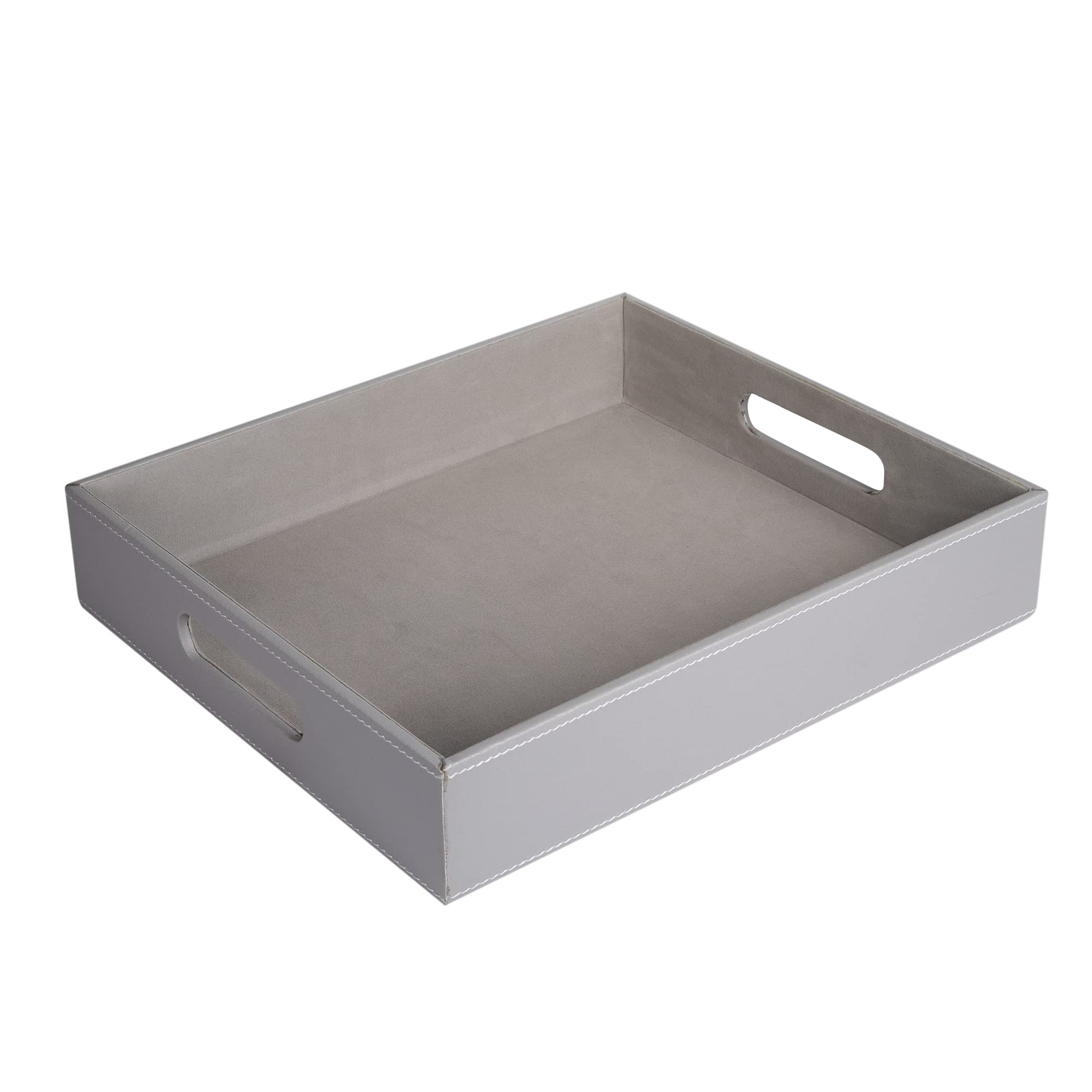 Anything & Everything Vegan Leather Rectangular Serving Tray for Dining Table/Parties/Storage/Home Décor (14 X 12) (Grey)
