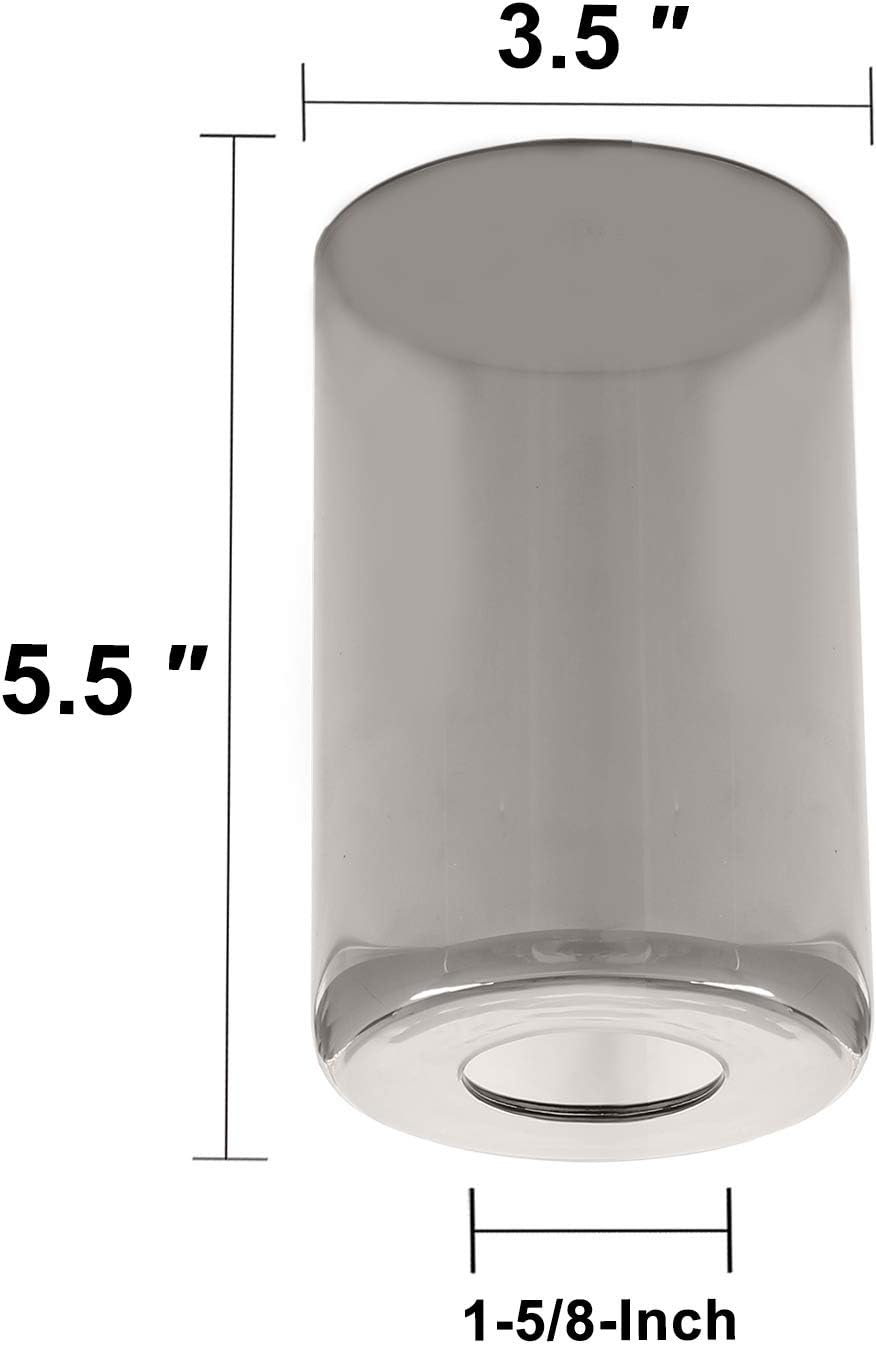 Smoke Gray Glass Lamp Shade 2 Pack, Industrial Glossier Light Fixture Replacement Glass Cylinder Shade or Globe for Pendant Light Chandelier Wall Sconce, 1 5/8 inch Fitter