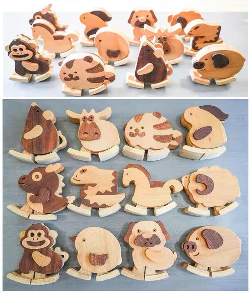Handcrafted Walking Zodiac Animals Wooden Figurines – 12 Ready-to-Display Collectible Animal Statues, Movable Cultural Decor for Home, Office & Birthday Gifts (Horse)