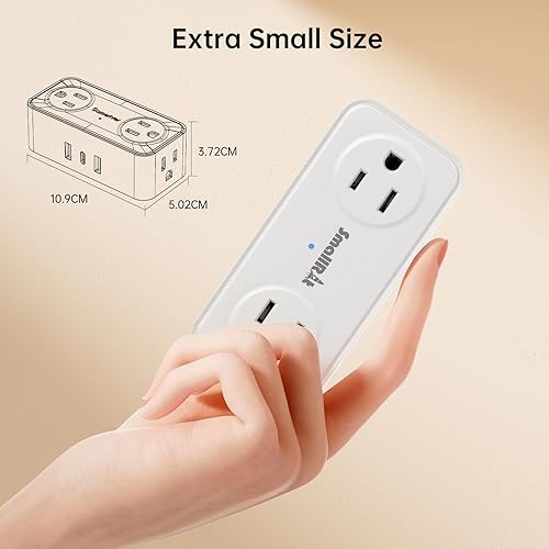 Miniatura 6 de SMALLRT Cable de extensión plano delgado con USB C, tira de alimentación de enchufe plano pequeño con 4 salidas de CA, 3 USB (1 USB C), regleta de