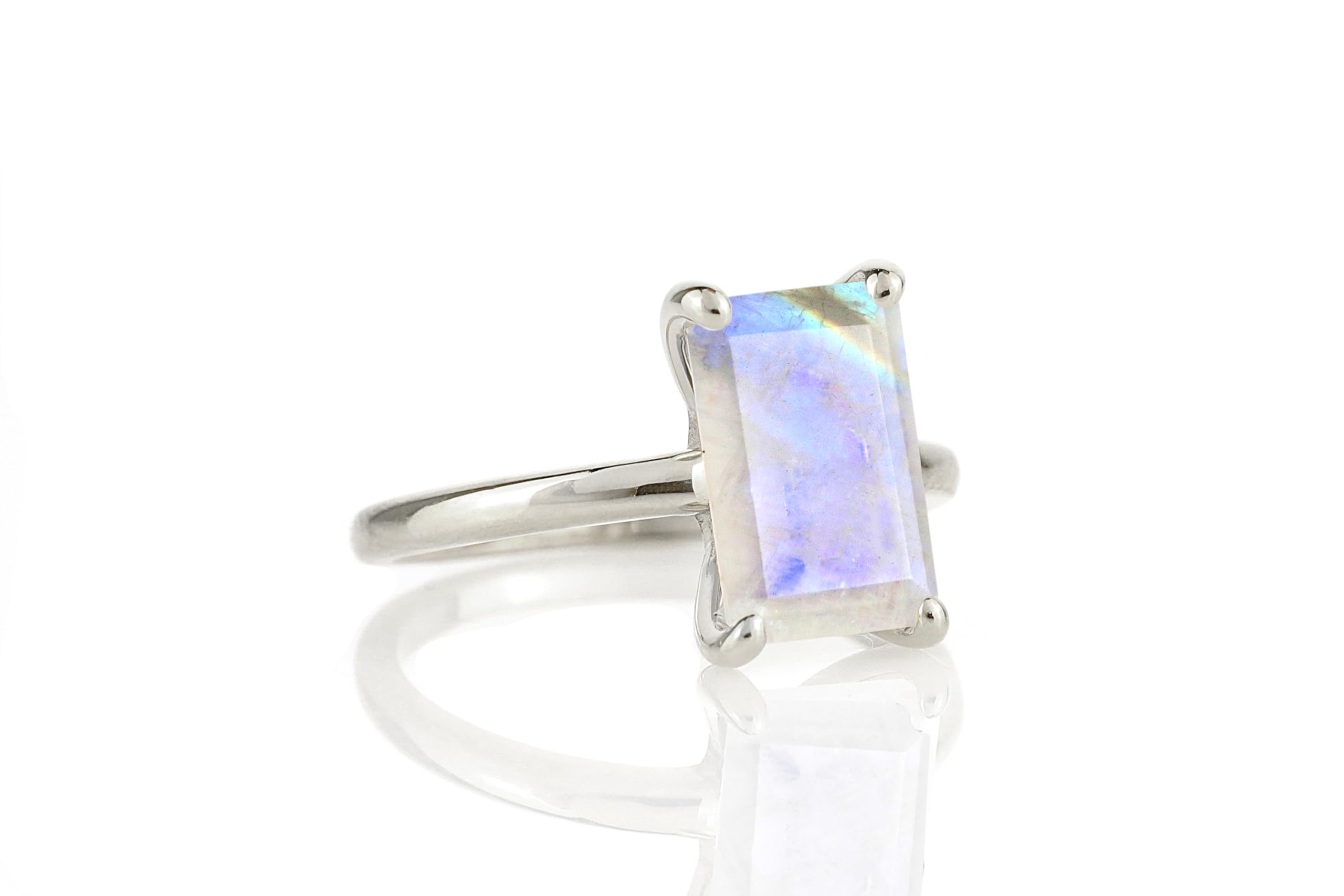 Solo anillo de Piedra de Luna del Arco Iris - Anillos Apilables Dainty para las Mujeres - Personalizable 18k Anillo de Oro Rosa - Joyería de Moda Piedras Preciosas Piedra de Nacimiento - con Caja